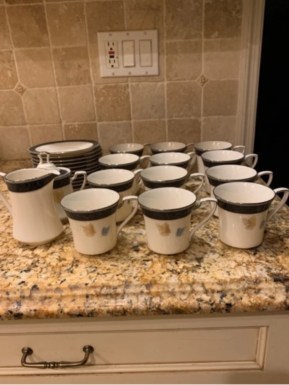 NORITAKE FINE CHINA ENCHANTEUR Cups And Saucers X 12 And Sugar Bowl and Milk Jug